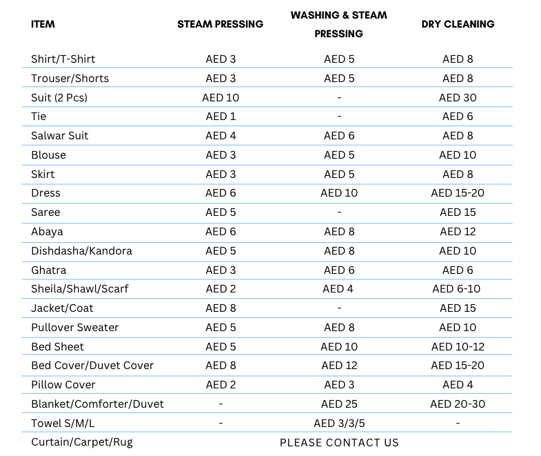 price list